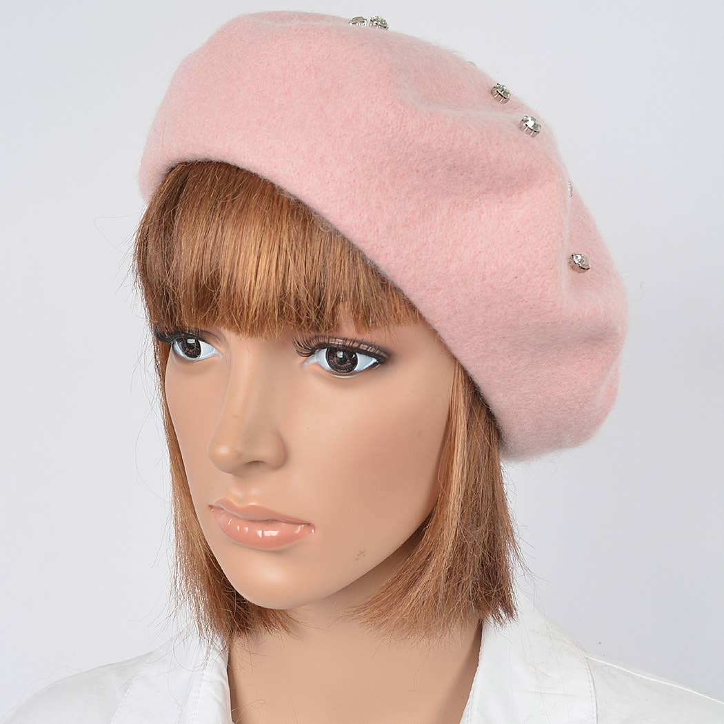 Rhinestone Beret, Light Pink