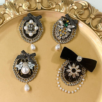 Elegant Black Bow Pearl & Crystal Decorated Brooch: A