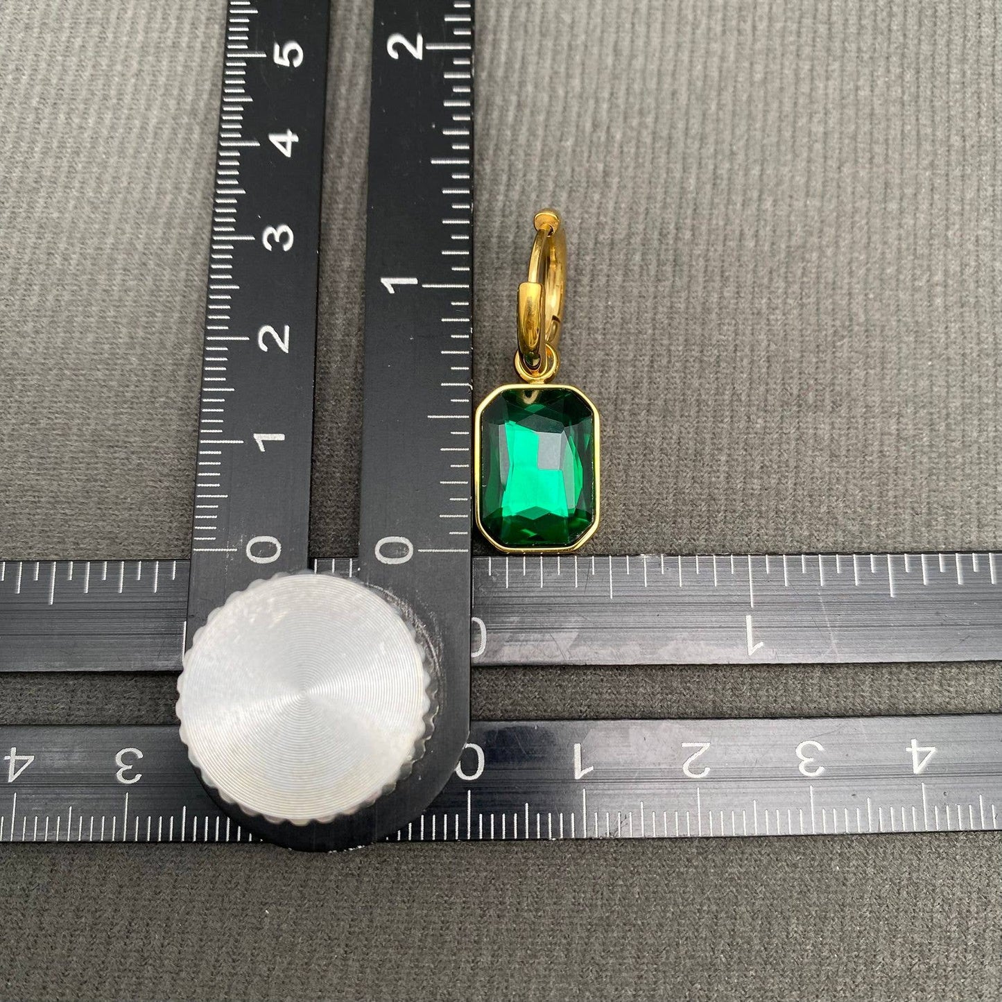 Square Zircon 18K Gold Plated S.Steel Huggie Earrings - FGS: Green