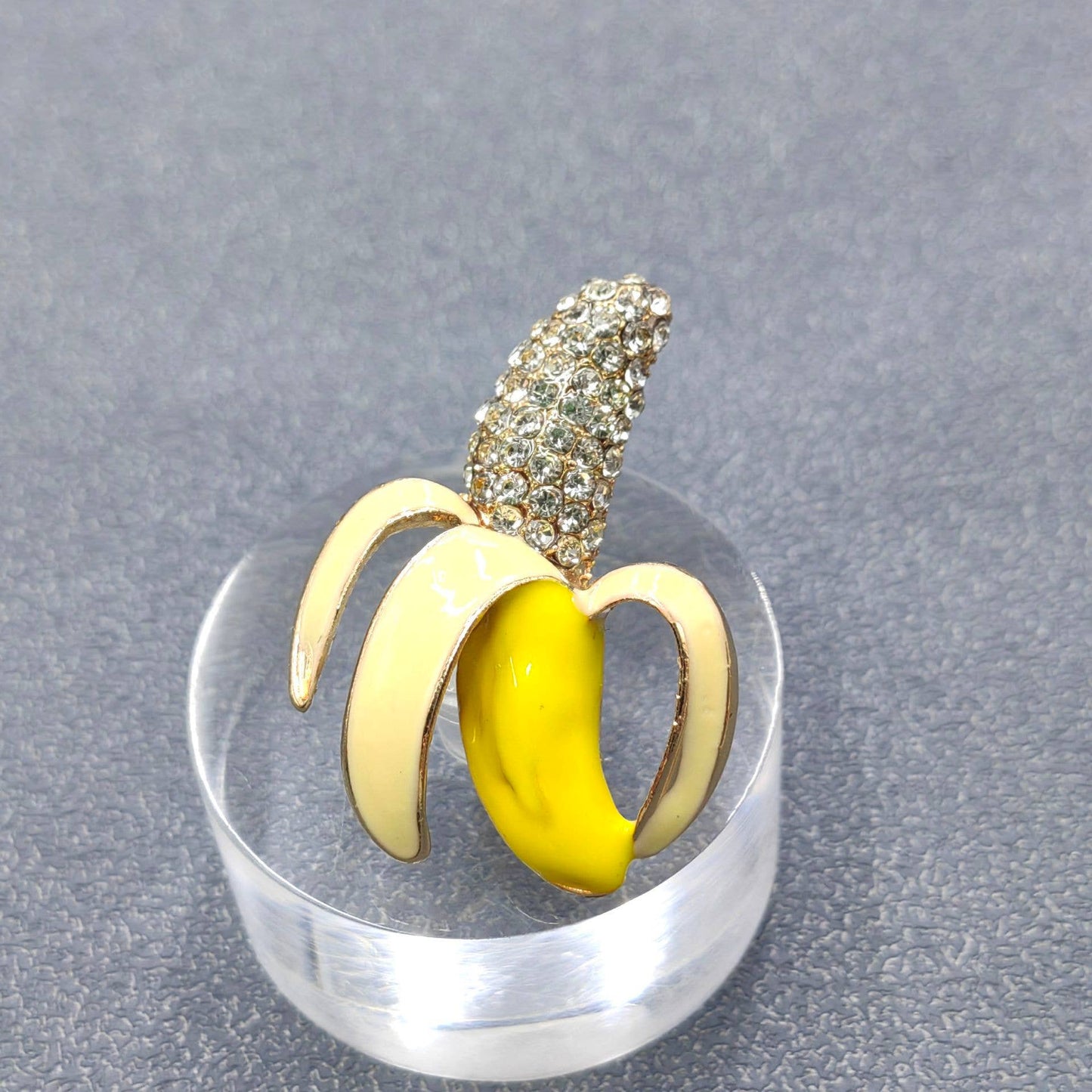 Enamel Half Skinned Banana Brooch Inlaid with Rhinestone