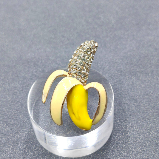 Enamel Half Skinned Banana Brooch Inlaid with Rhinestone