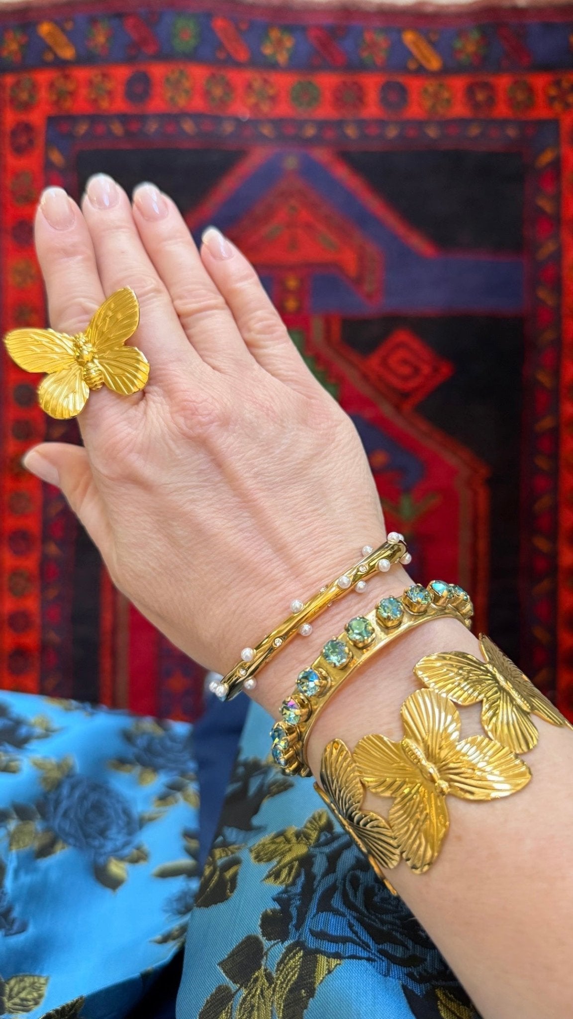 Gold Crystal Cuff Bracelet — Blue