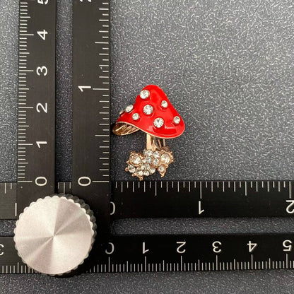 Rhinestone Red Enamel Mushroom
