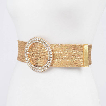Rhinestone Stretch Belt with Crystal Buckle - Gold & Silver