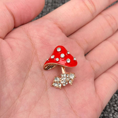 Rhinestone Red Enamel Mushroom