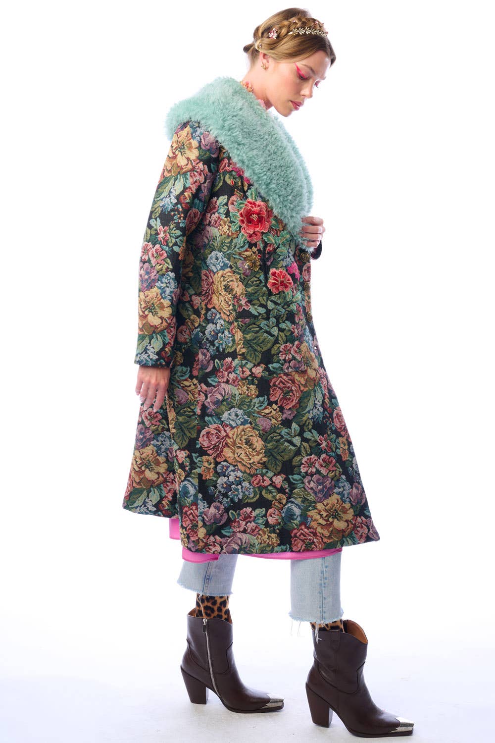 Isabel Coat: Black Floral Jacquard / L