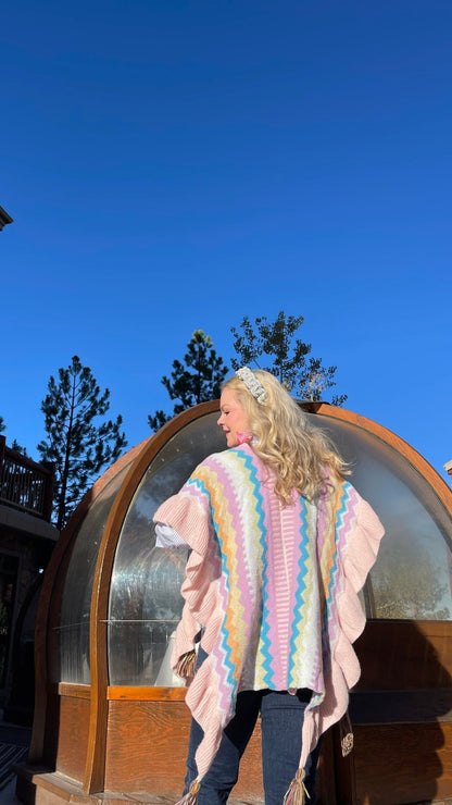 Knit Wrap With Tassel Accents — Bubblegum