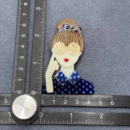 Girl Wearing Blue Shirt Acrylic Brooch