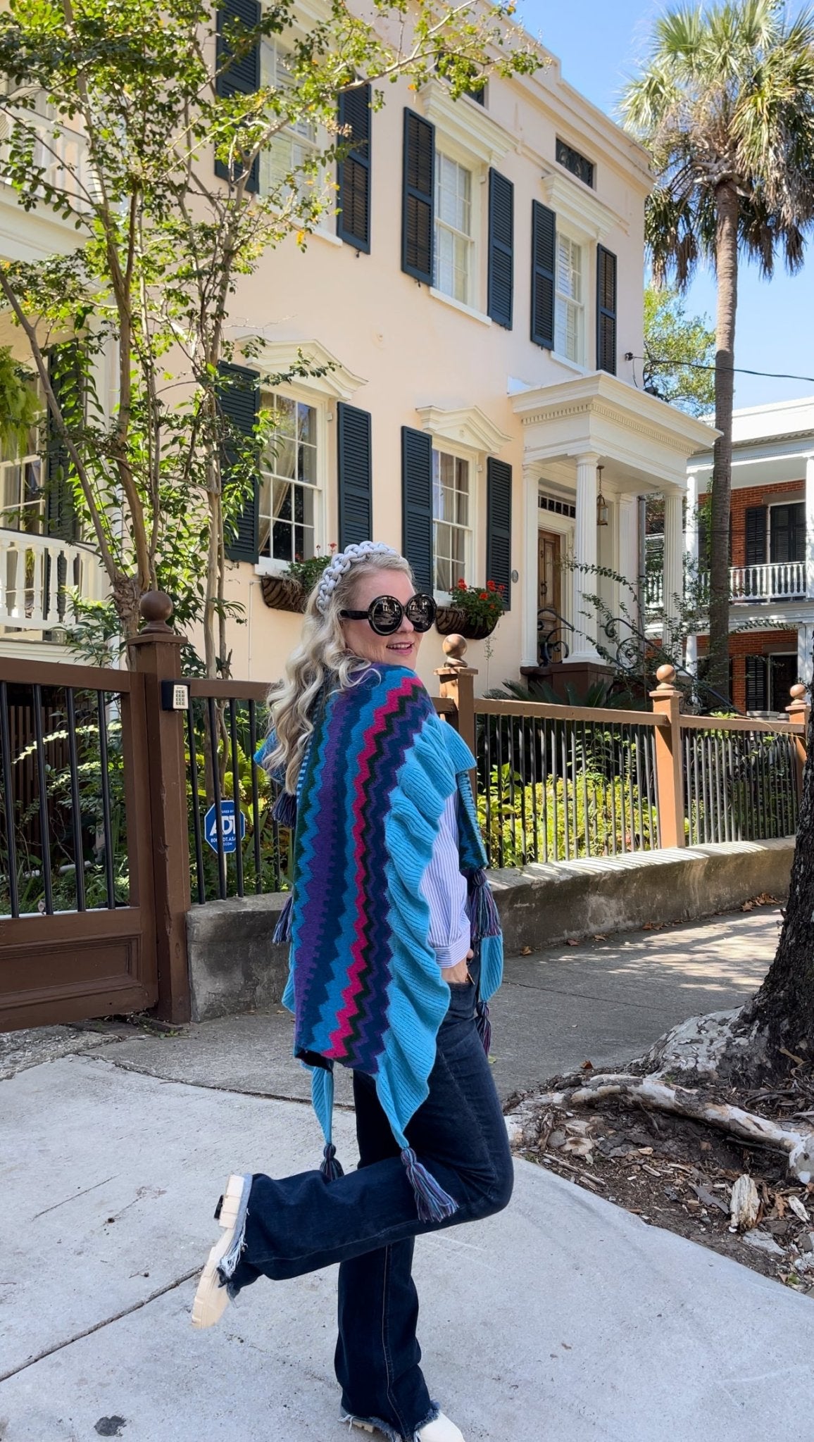 Knit Wrap With Tassel Accents — Electric Blue