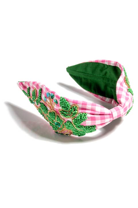 Green Beaded Gingham Headband