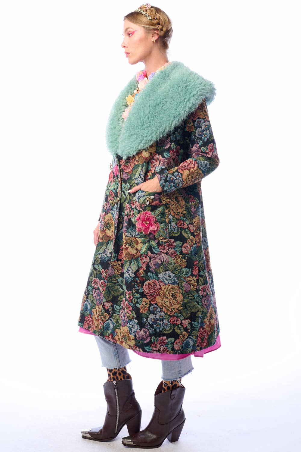 Isabel Coat: Black Floral Jacquard / L