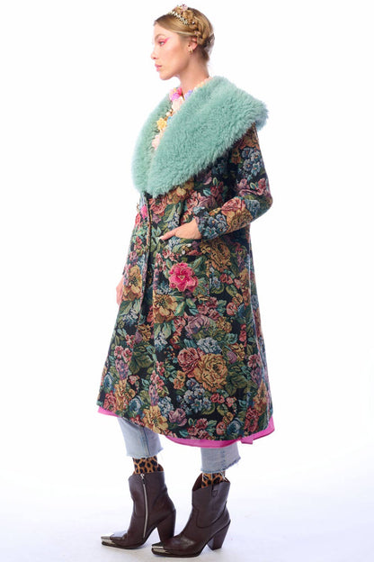 Isabel Coat: Black Floral Jacquard / L
