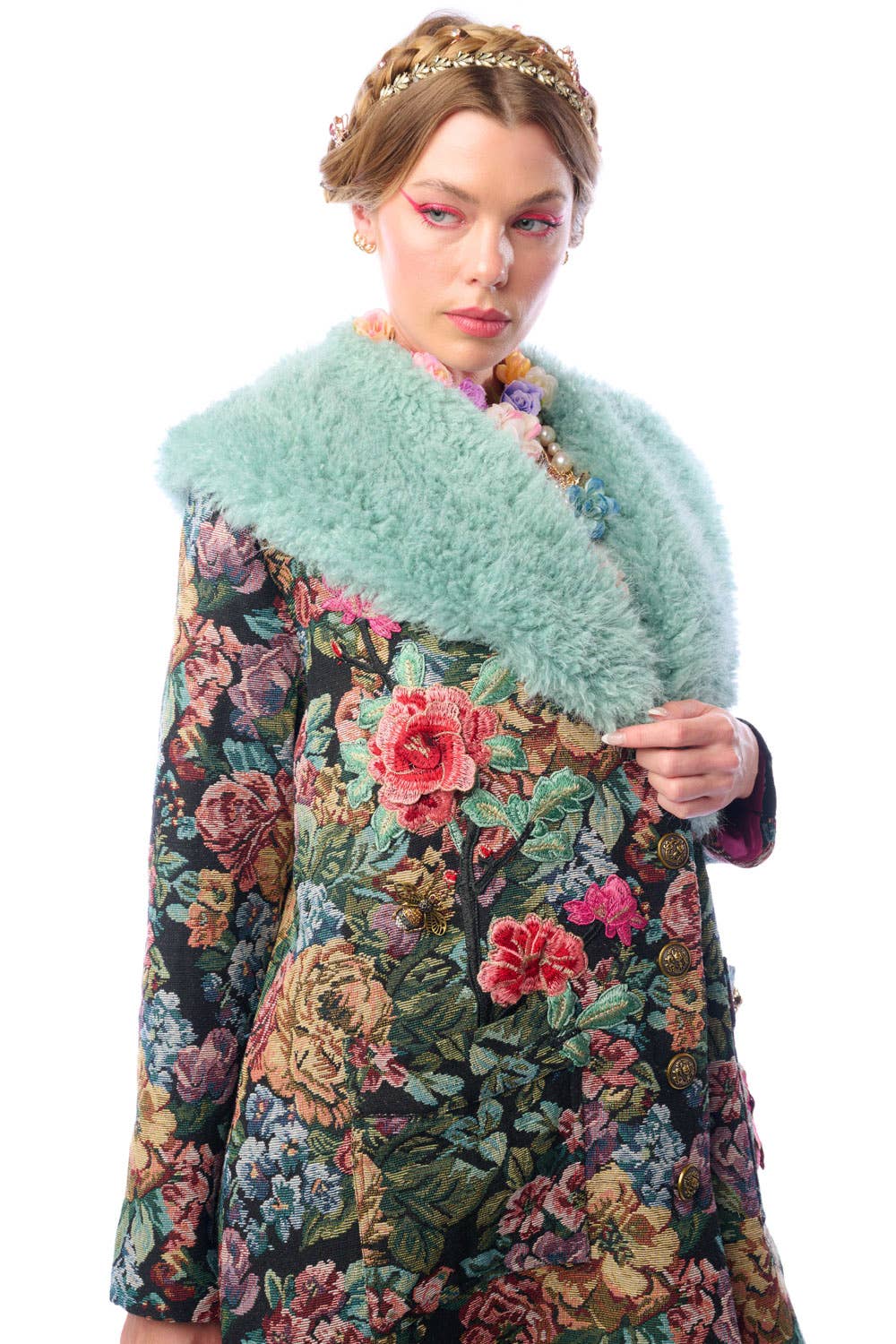 Isabel Coat: Black Floral Jacquard / L