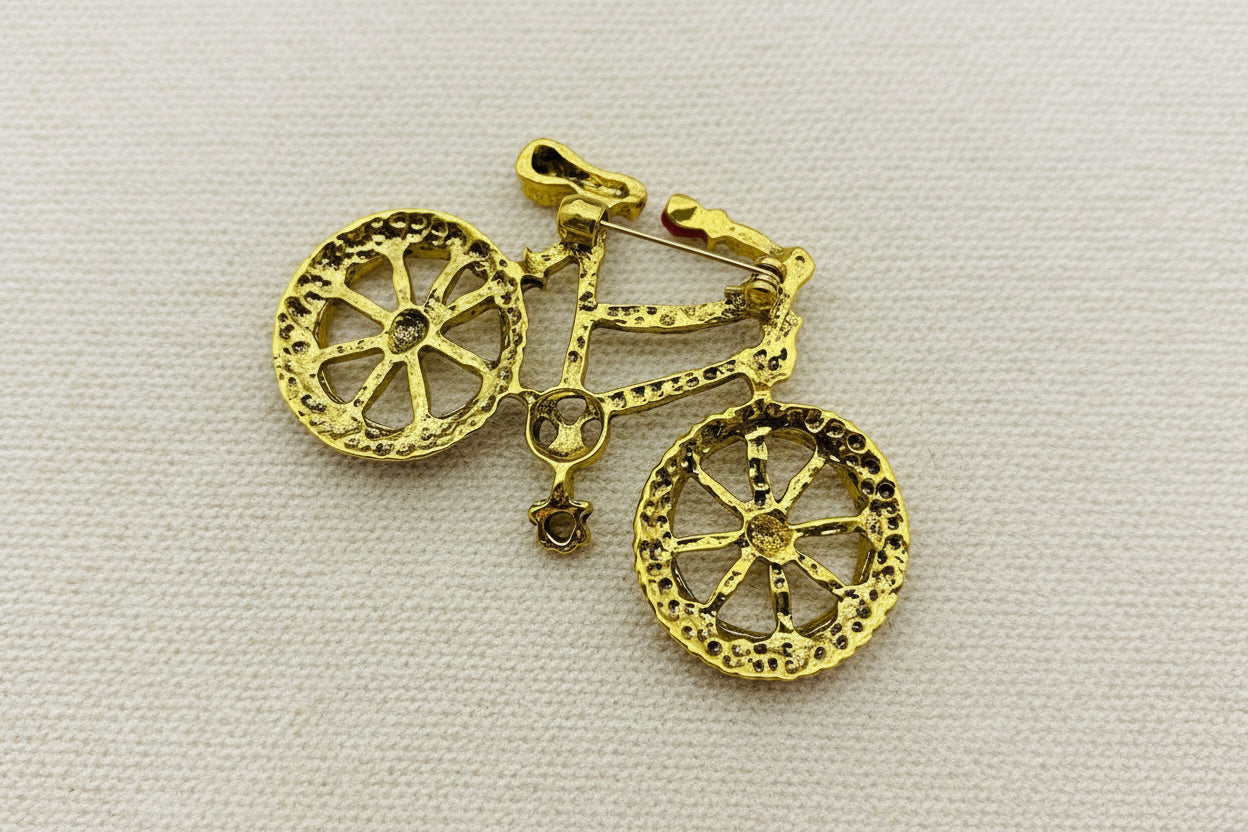 Vintage Bicycle Crystal Brooch