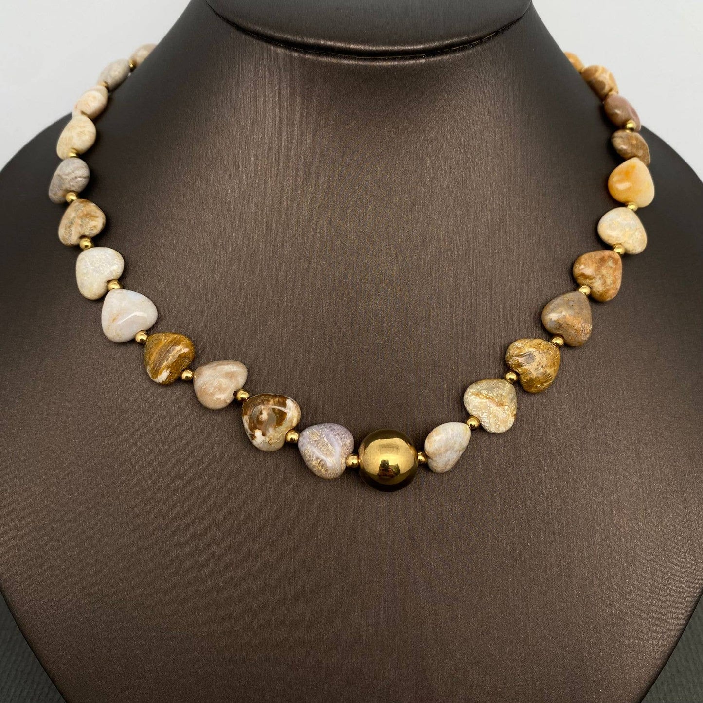 Heart Agate 18K Golden S.Steel Bead Necklace - FGS/CS