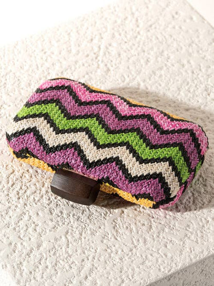 Chevron Woven Clutch with Chain Strap