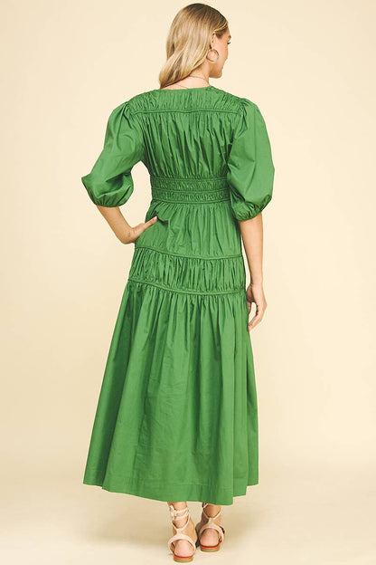 Green Smocked Midi Dress