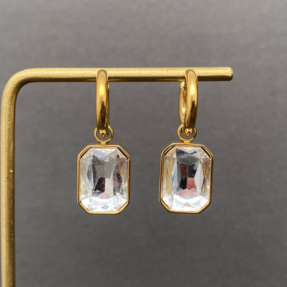 Square Zircon 18K Gold Plated S.Steel Huggie Earrings - FGS: Green