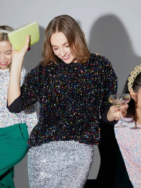 Black Multicolor Sequin Pullover Top