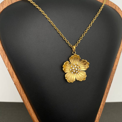 Flower Charm 18K Gold Plated Stainless Steel Necklace - FGS