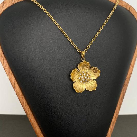 Flower Charm 18K Gold Plated Stainless Steel Necklace - FGS