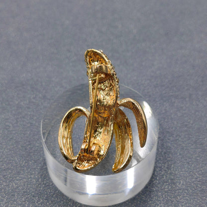 Enamel Half Skinned Banana Brooch Inlaid with Rhinestone