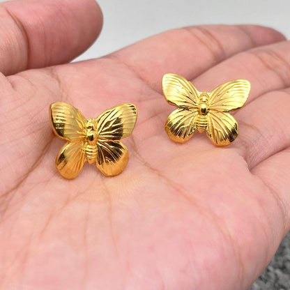 18K Gold Plated Stainless Steel Butterfly Ear Studs - FGS