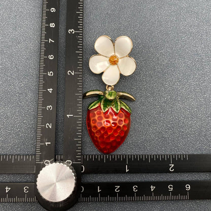 Large Strawberry & Daisy Enamel Earrings