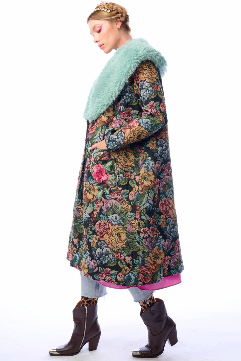 Isabel Coat: Black Floral Jacquard / L