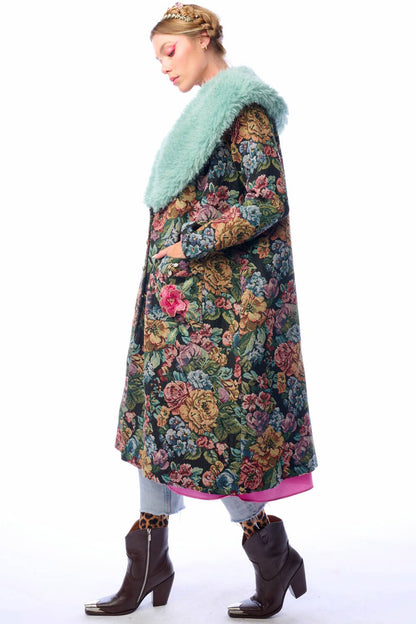 Isabel Coat: Black Floral Jacquard / L