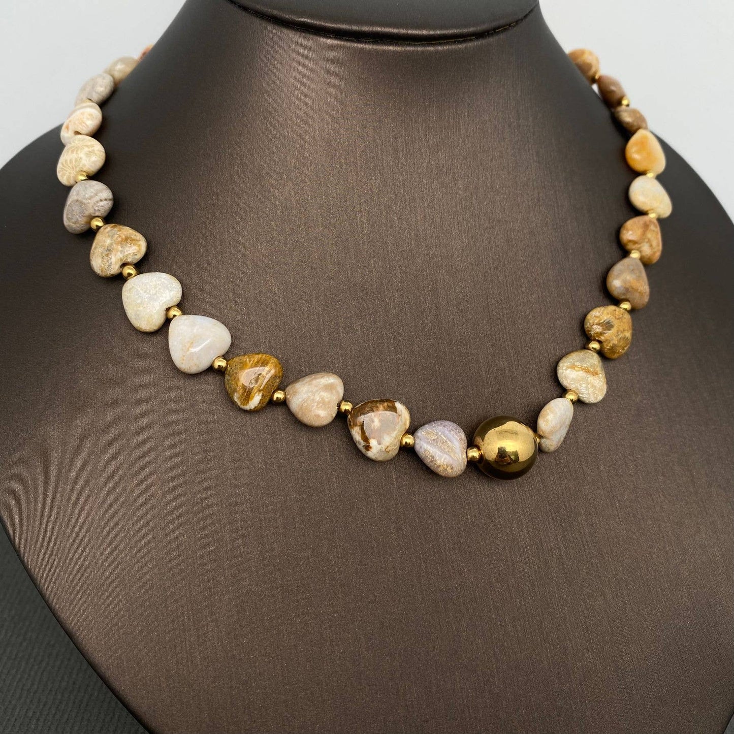 Heart Agate 18K Golden S.Steel Bead Necklace - FGS/CS