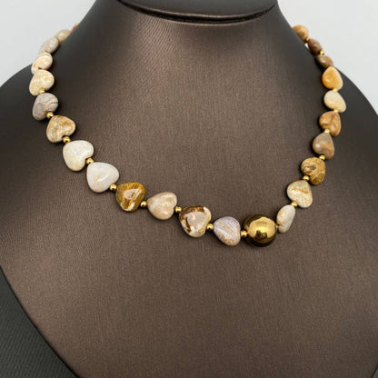 Heart Agate 18K Golden S.Steel Bead Necklace - FGS/CS