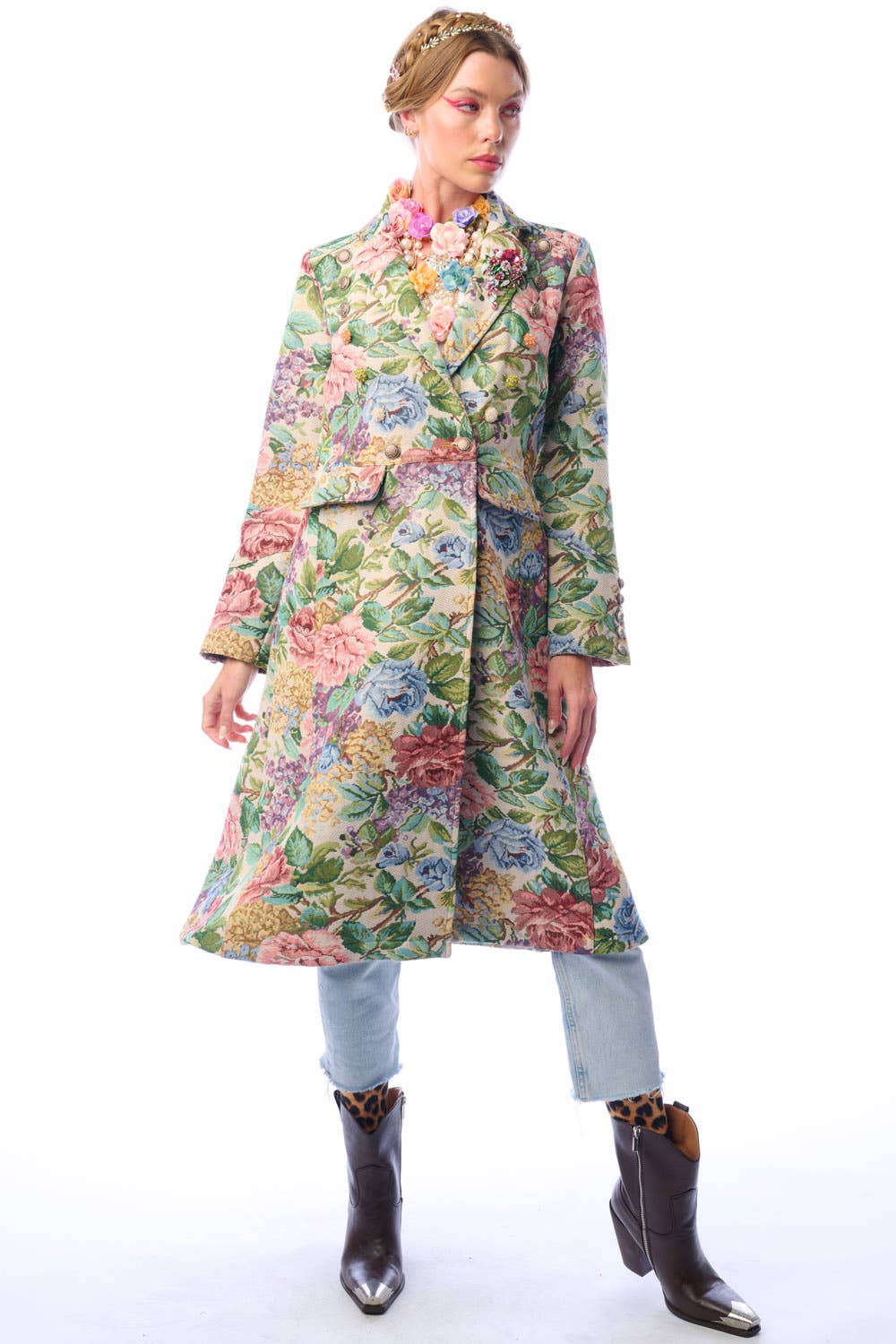 Floral Jacquard Statement Coat