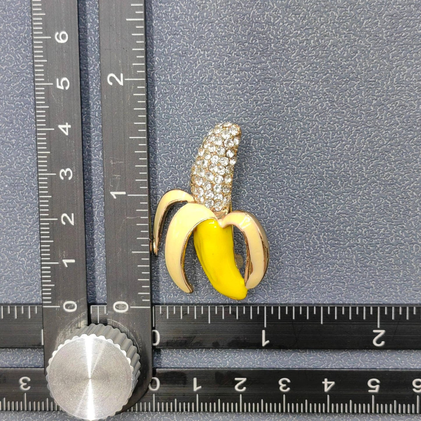 Enamel Half Skinned Banana Brooch Inlaid with Rhinestone