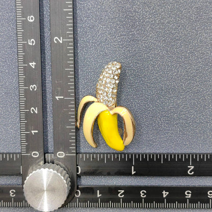 Enamel Half Skinned Banana Brooch Inlaid with Rhinestone