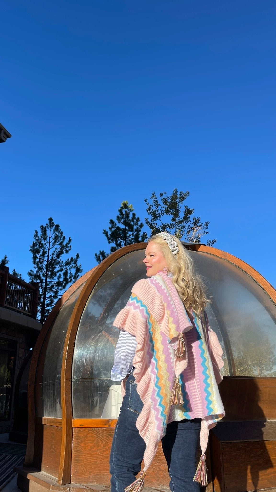 Knit Wrap With Tassel Accents — Bubblegum