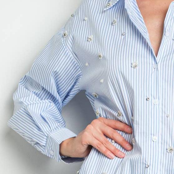 London Sparkle Blouse, Blue Stripe