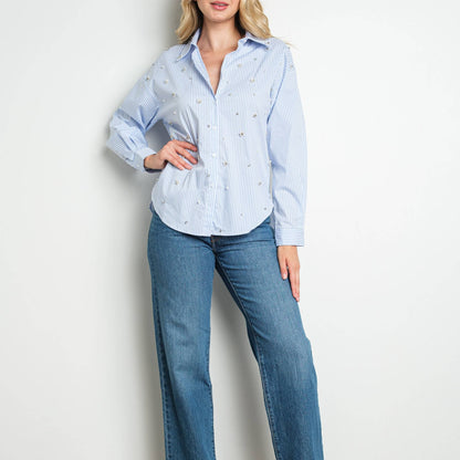 London Sparkle Blouse, Blue Stripe