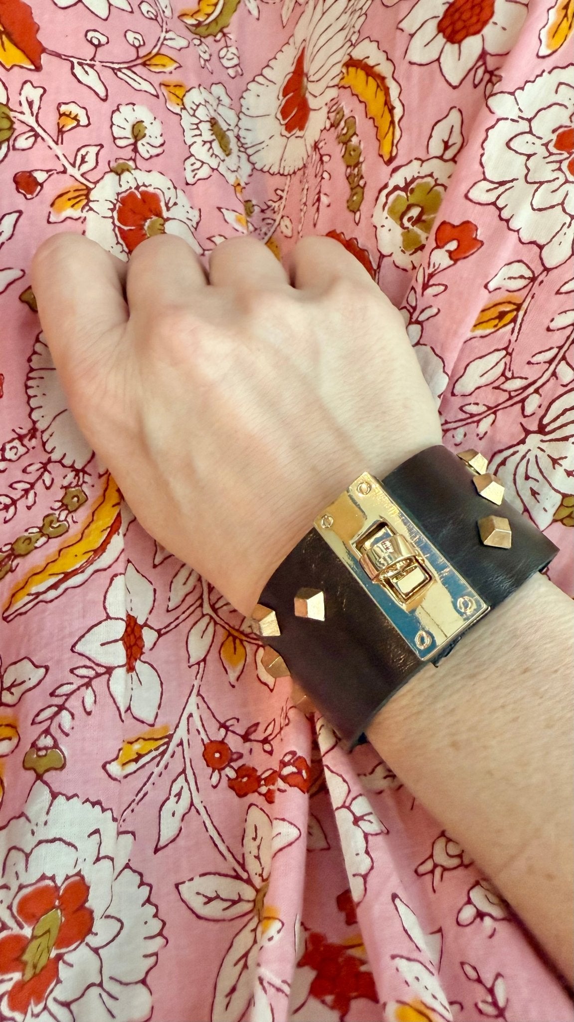 Brown Leather Cuff Bracelet with Gold Studs | JuJu Loves