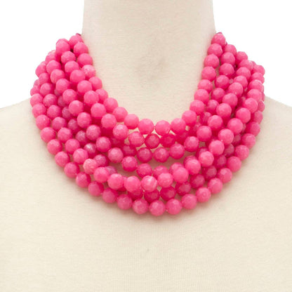 Chunky Beaded Necklace, Fuschia