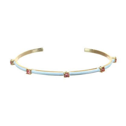 light blue enamel cuff with purple crystals
