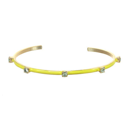 yellow enamel cuff with light blue crystals