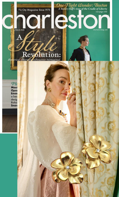 Gold Flower Stud Earrings with Crystal Center