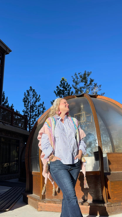 Knit Wrap With Tassel Accents — Bubblegum