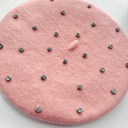 Rhinestone Beret, Light Pink