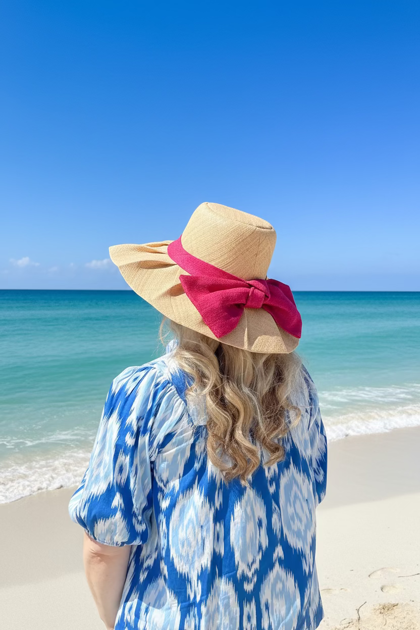 Pleated Raffia Sun Hat with Fuchsia Bow — Handcrafted in Madagascar