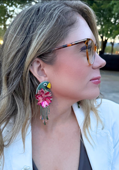 Toucan Beaded Statement Dangle Earrings