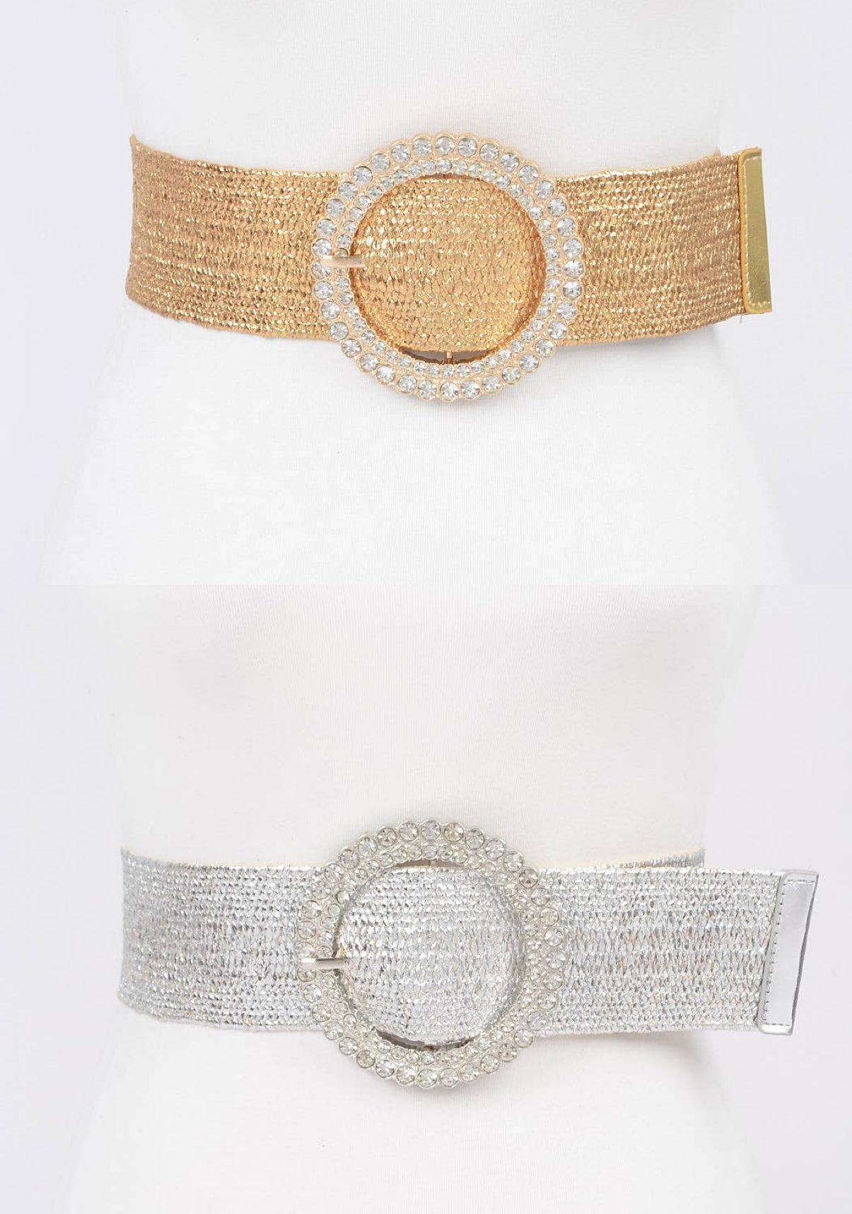 Rhinestone Stretch Belt with Crystal Buckle - Gold & Silver