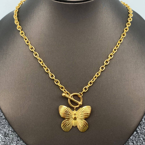 gold chain toggle necklace with butterfly charm