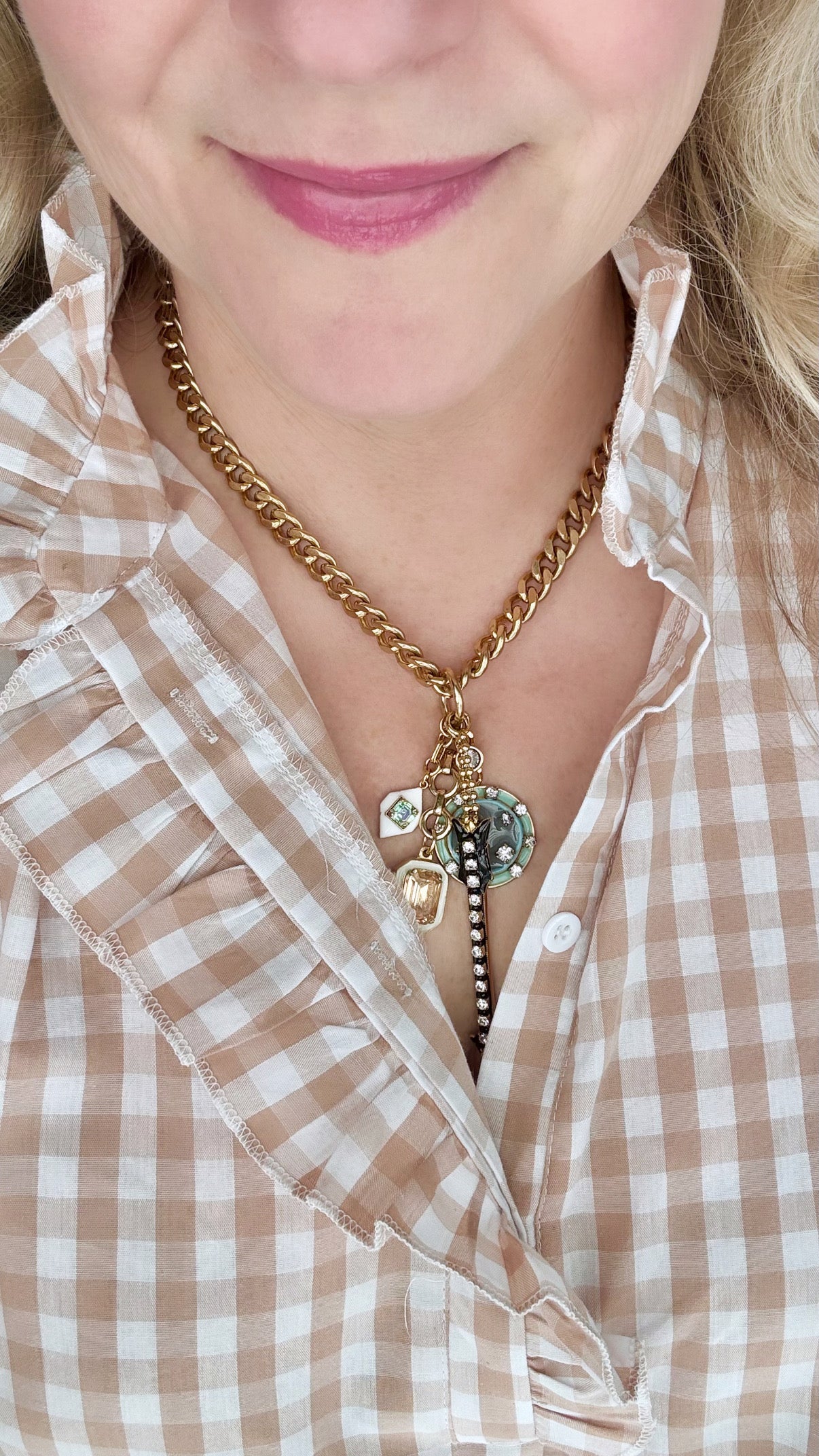 Enamel & Crystal Multi-Charm Pendant Necklace